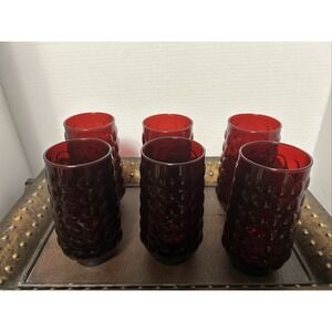 Set Of 6 Vintage Anchor Hocking Ruby Red Bubble Pattern Tumbler Set If 6